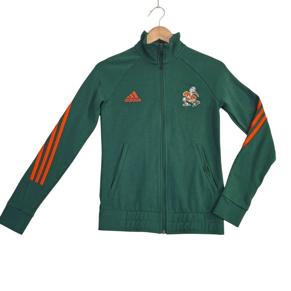 Adidas University of Miami Hurricanes Track Jacket Green Orange Womens XS Zip